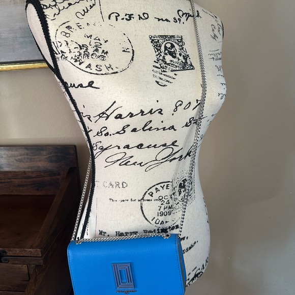 Karl Lagerfeld NWT MSRP $128 Blue Leather Shoulder Bag - Picture 9 of 11